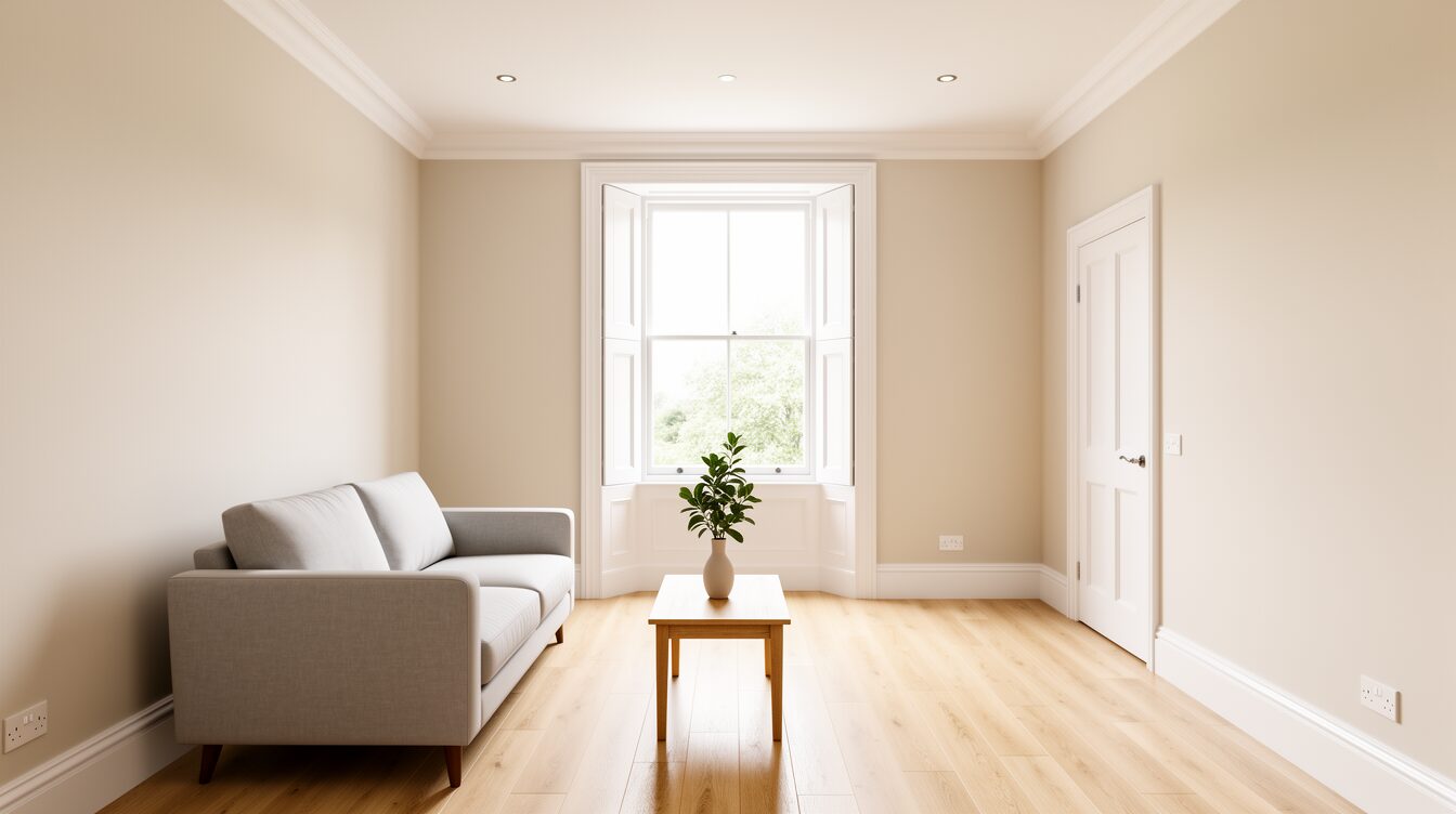 Freshly painted and decorated bright UK living room